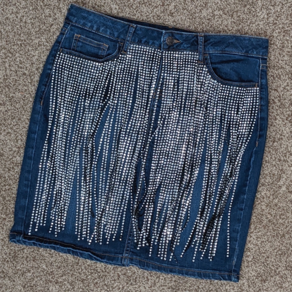 OOAK rhinestone fringe embellished skirt